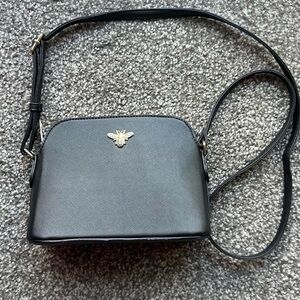 Black Crossbody Bag with Gold Bee Accent